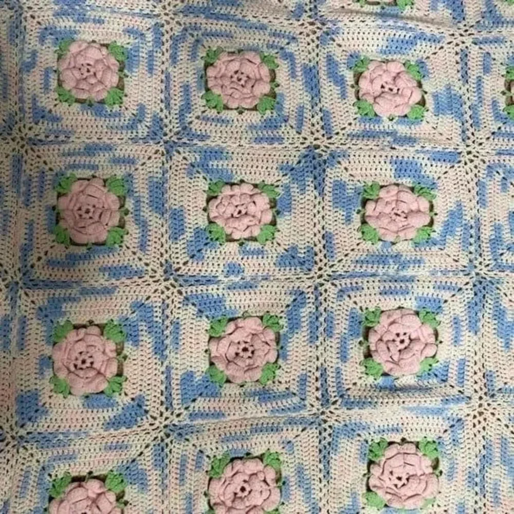 Handmade Vintage Crochet Knit Blanket